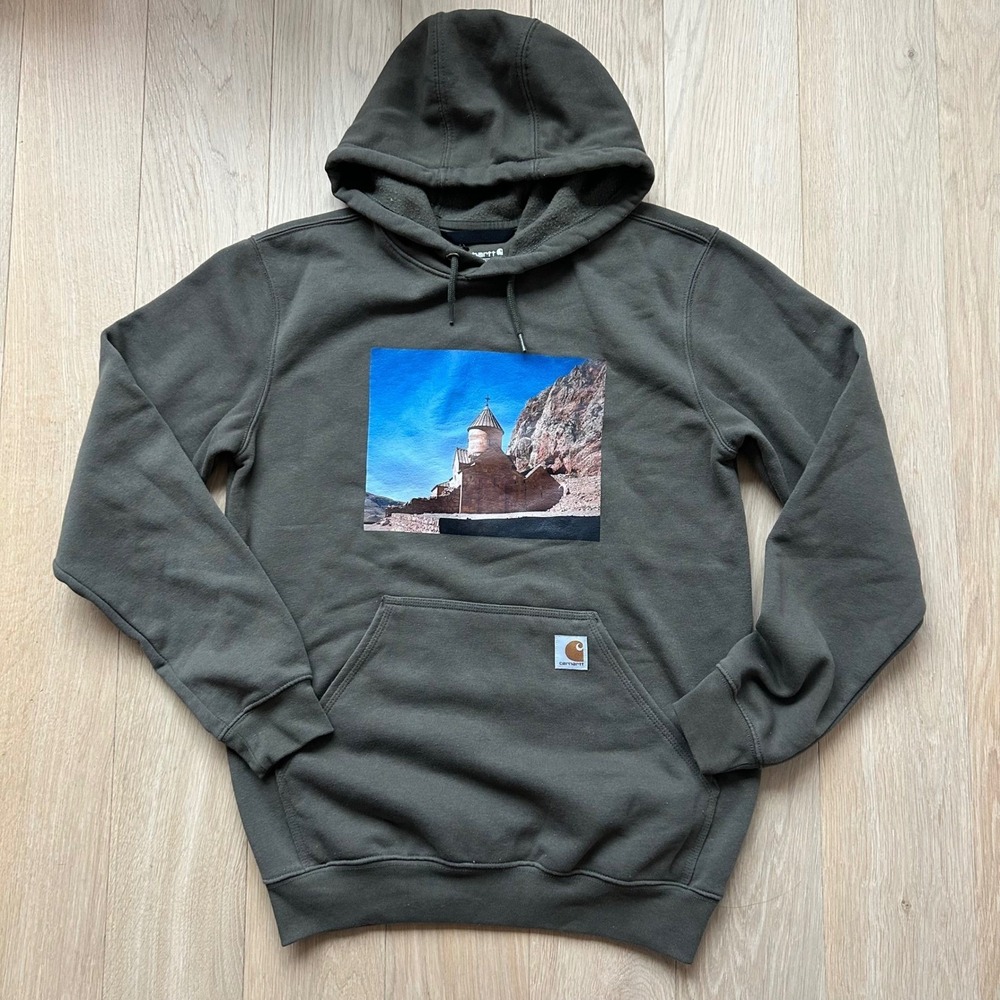 Carhartt Graphic Hoodie Streetwear Skater Loose Fit Olive Green Y2K Small